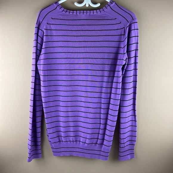 Men's Lacoste purple wool striped v-neck sweater - Picture 4 of 11
